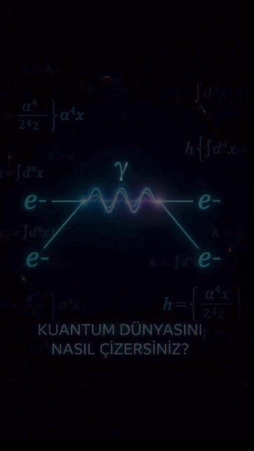 Elektron ve foton etkileşimini Feynman diyagramı biçiminde gösteren video karesi